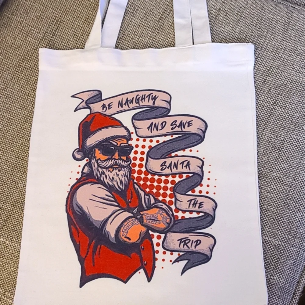 Bad Boy Christmas Style Naughty Humor canvas tote bag NWT